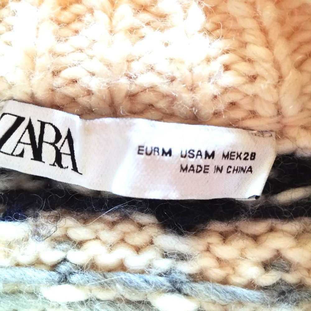 Zara Wool Blend Big Oversized Cream Sweater M Nordic Style - Jacquard - Nordic - Picture 4 of 6
